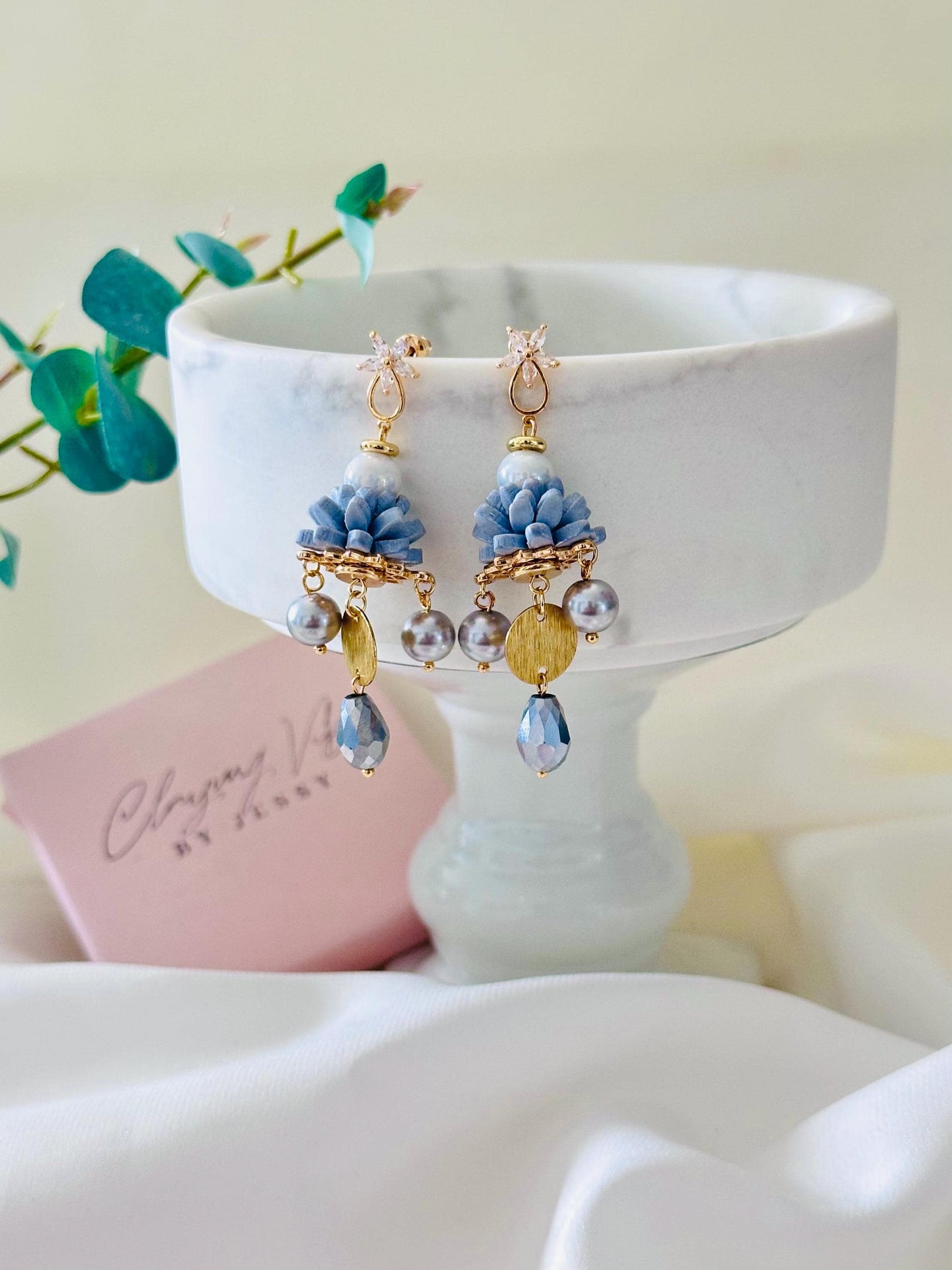 Handmade Polymer Clay Floral Jewellery | Crystal Earrings | Dangle Earrings| Beads Earrings