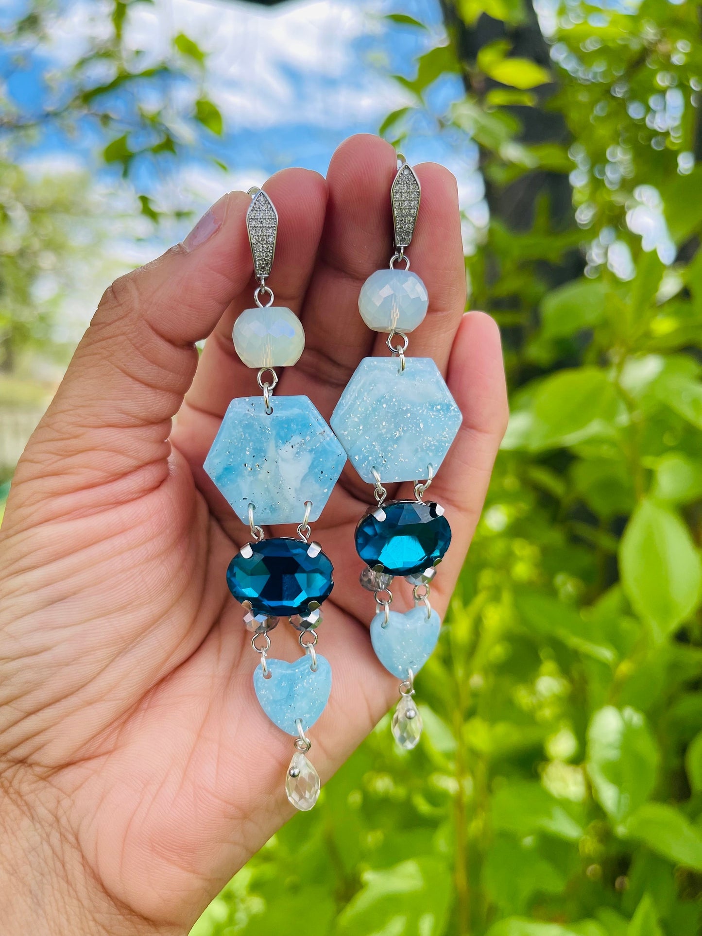 Resin Earrings| Sky Blue Earrings | Statement Earrings | Dangle Earrings | Partywear Earrings | Bridal Earrings