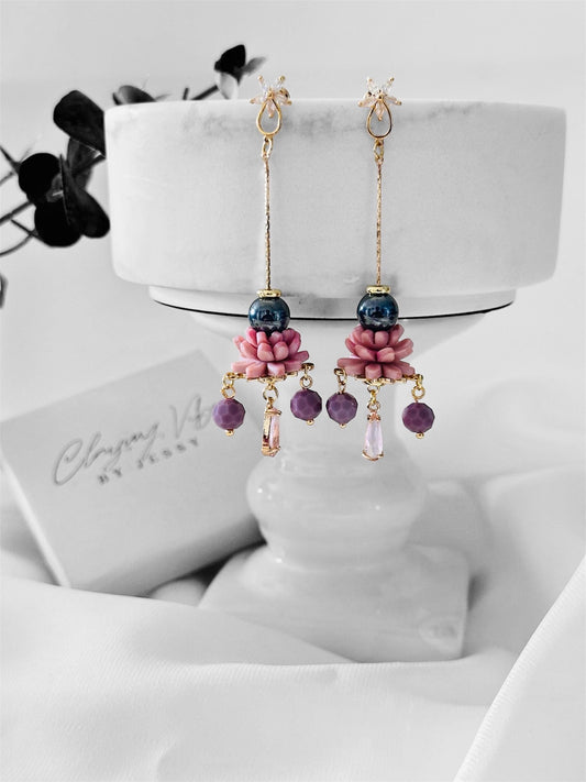 Handmade Polymer Clay Floral Jewelry | Crystal Earrings | Dangle Earrings | Bridal Jewelry