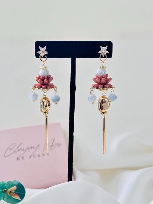 Handmade Polymer Clay Floral Jewelry | Crystal Earrings | Dangle Earrings | Bridal Jewelry | Beads Earrings