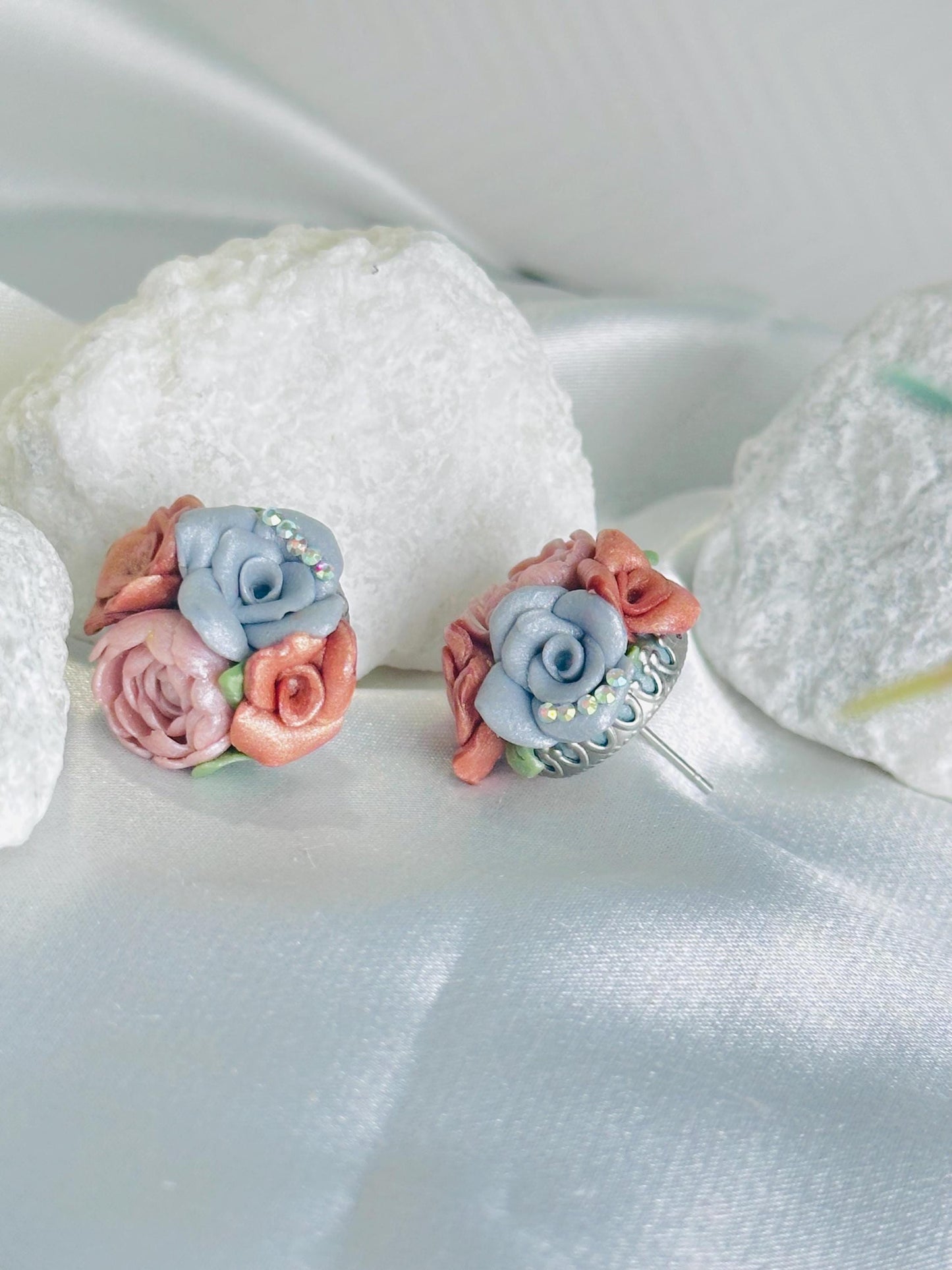 Floral Stud Earrings, Small Handmade Earrings, Polymer Clay Jewelry | Pretty Jewelry